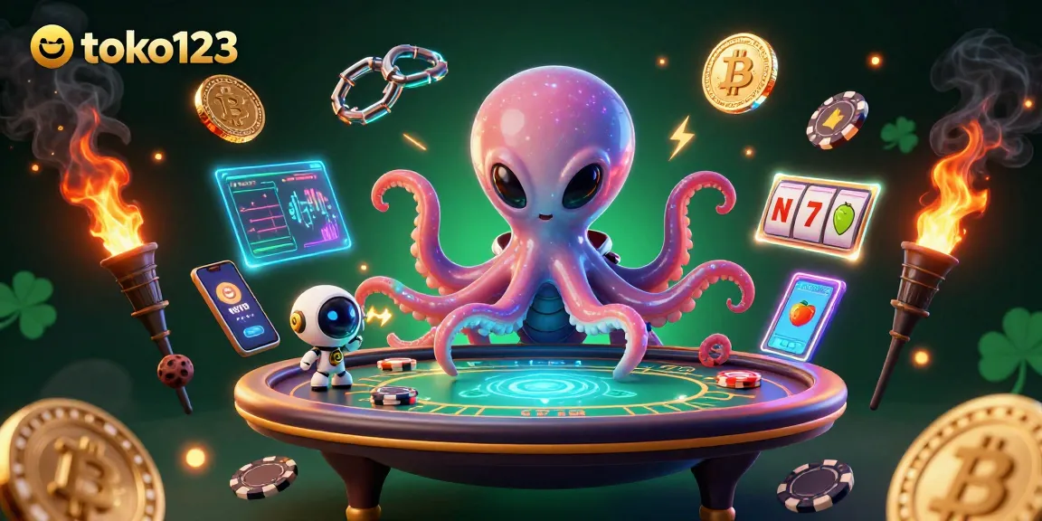 Engage in the vibrant world of toko123 with exciting poker tables and crypto coins swirling around.