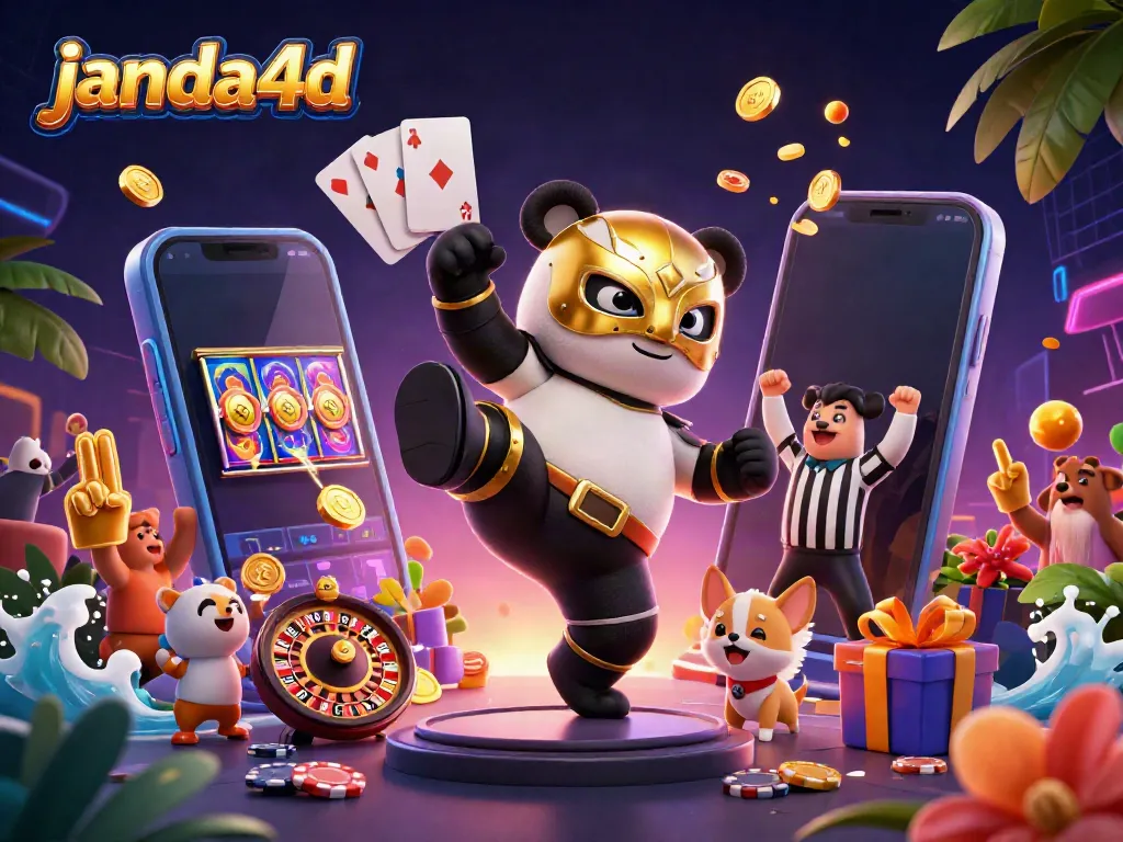 Gambarkan pengalaman bermain judi slot yang seru di janda4d dengan karakter lucu dan elemen kasino interaktif.