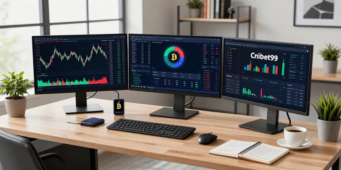 Cricbet99 trading interface on a professional crypto workspace setup, highlighting cryptocurrency analytics, blockchain charts, and secure wallet usage.