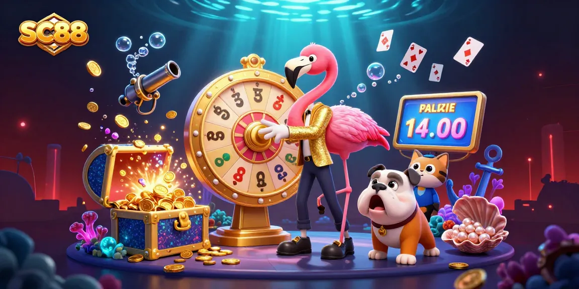 Spin to win at SC88 with a cartoon flamingo host and jackpot excitement!