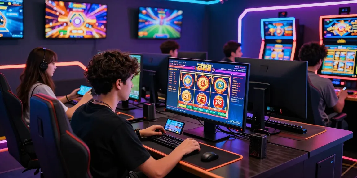 Players enjoying the raja 328 online gaming experience with vibrant slots and live casino options in a lively gaming lounge.